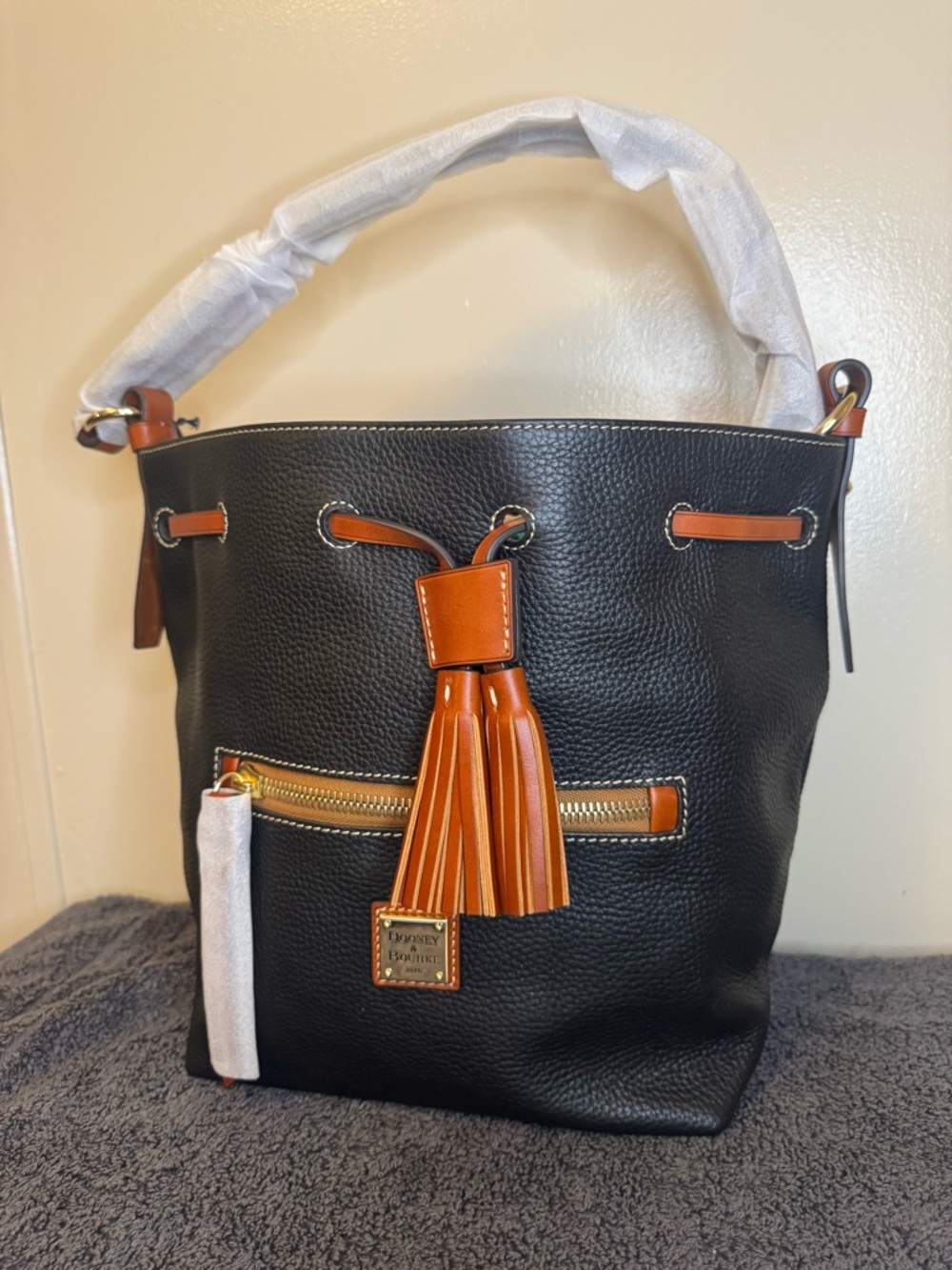 Dooney & Bourke Midnight Blue Pebble Grain Aimee Drawstring Bag